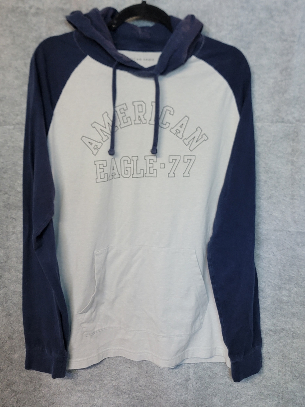 American Eagle Raglan Hooded Long Sleeve T - Navy & Light Gray